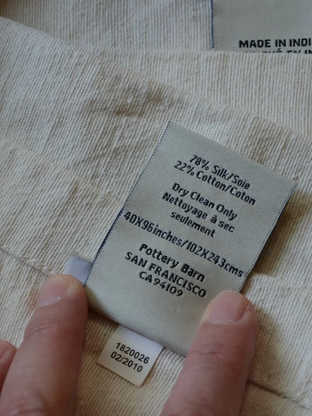 Set of 4 Panels Pottery Barn Silk/Cotton Blend Curtains Unlined 40x96